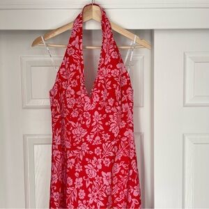 🍓Laundry Silk Floral Printed Halter Neck A-line Midi Dress, Size 4
